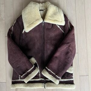 YKK shearling lined chocolate brown suede jacket